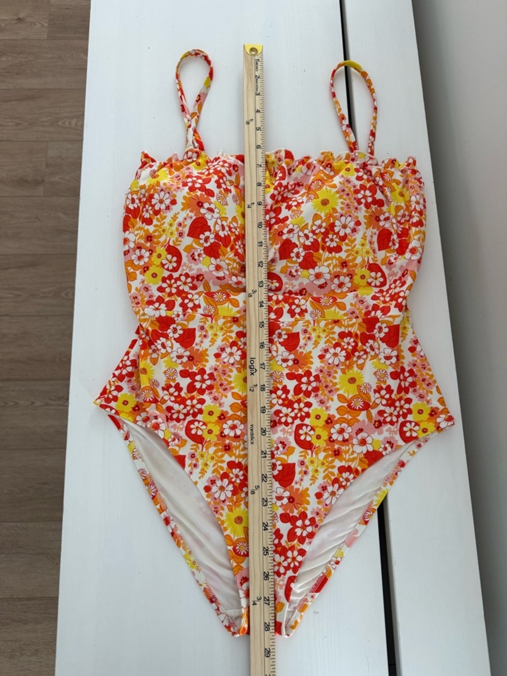 Aerie Floral One Piece Swimsuit Large Retro Orange Ruffle - Picture 9 of 9